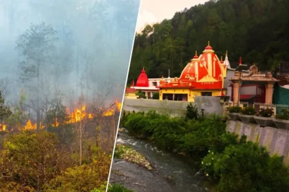 A massive fire broke out in the forests around Kainchi Dham, brought under control after 2 hours of hard work